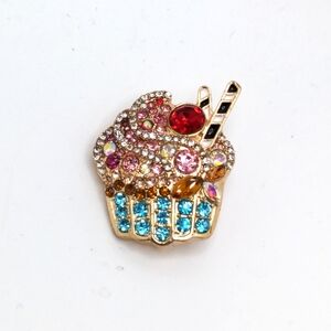 Sparkling Gemstone Cupcake Brooch